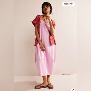 Free People FP Beach Perth Barrel Tee Midi Dress Large in Festival Bloom Pink